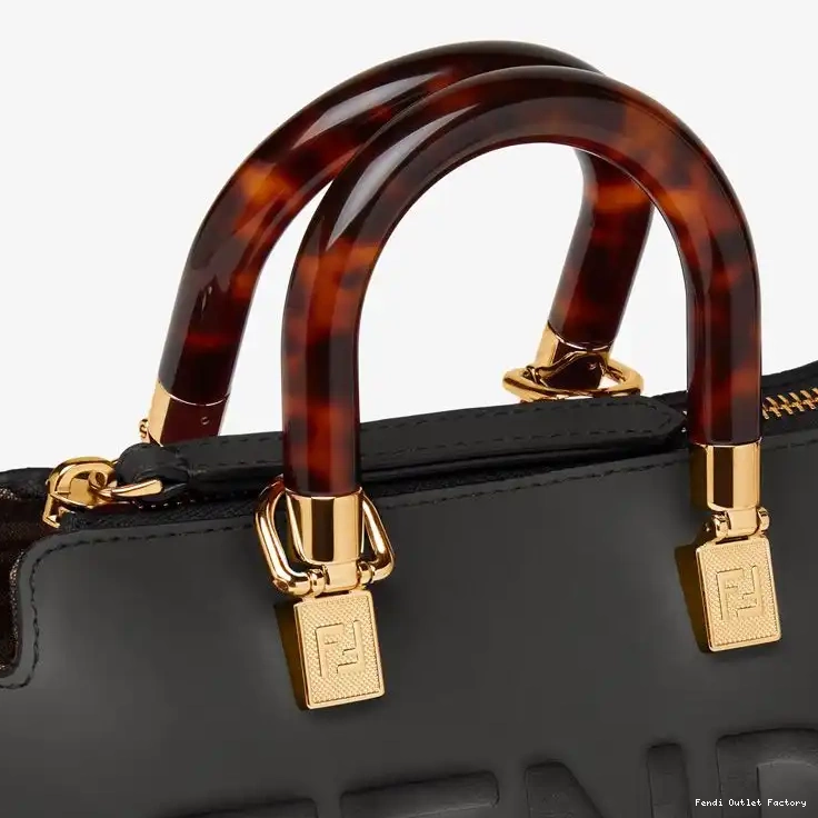 Affordable HOT Mini Boston Way In Fendi ROMA Calf By Black The Logo Leather Bag 0628